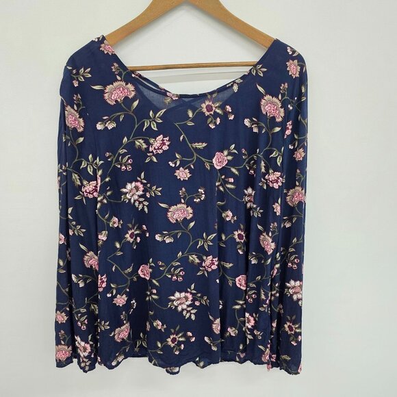 Faded Glory Womens Blue Floral Tunic Blouse W/Cross Back Detail Size 2XL XXL - Picture 3 of 15